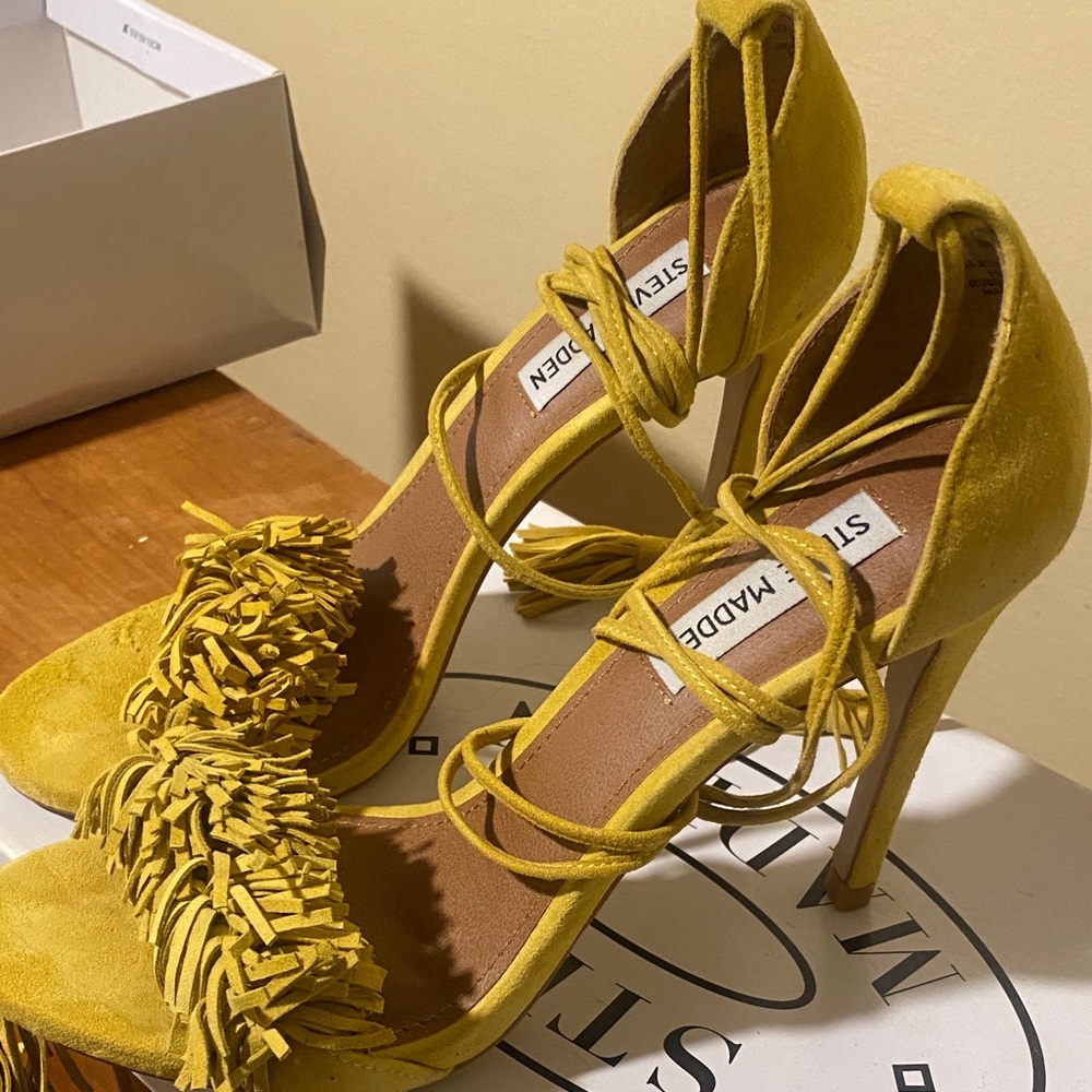 Steve Madden Mustard Yellow Fringe Heels
